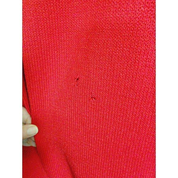 St. John Marie Gray L Red Knit Zip Up Cardigan Red Black Blazer Jacket *2 Holes* - Picture 7 of 10